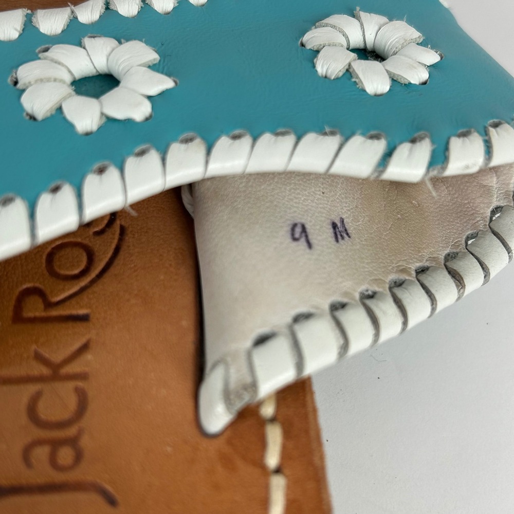 Jack Rogers Original Jack Flat Sandals Turquoise Leather Whipstitch Rondelle 9 M - Picture 3 of 7